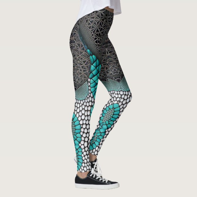 Leggings Snakeskin noir, Turquoise et blanc (Droite)