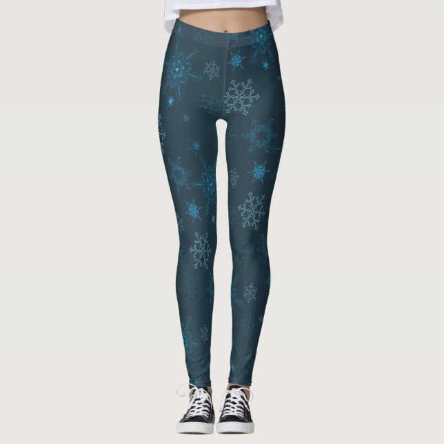 Leggings Snowflake hiver bleu sans couture motif (Devant)
