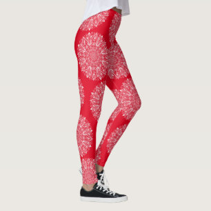Leggings Snowflake Mandala Motif d'hiver rouge et blanc