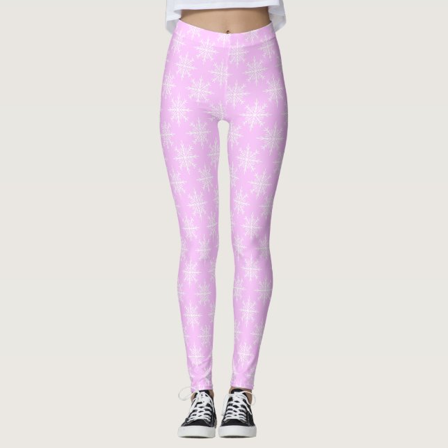 Leggings Snowflake Pink Pastel Motif Noël (Devant)