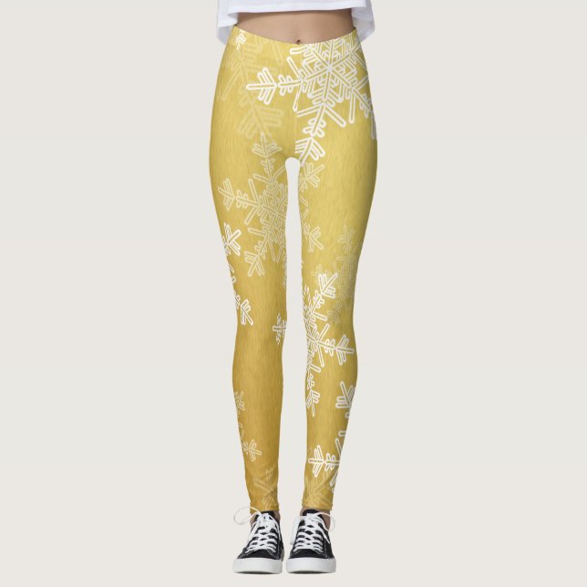 Leggings Snowflakes blanc doré Noël minimaliste (Devant)