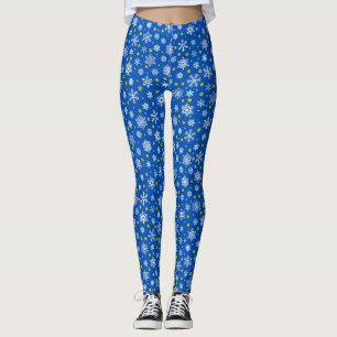 Leggings Snowflakes Blue Navy Blue Royal Blue Elegant Chic