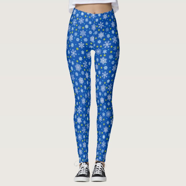 Leggings Snowflakes Blue Navy Blue Royal Blue Elegant Chic (Devant)