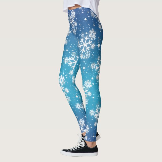 Leggings Snowflakes et Stars sur dégradé bleu pâle (Gauche)
