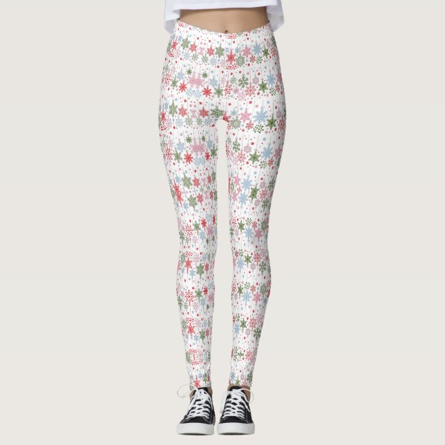 Leggings Snowflakes hiver en vacances Rouge et bleu givré (Devant)