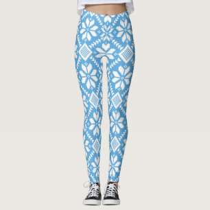 Leggings Snowflakes Nordic Knit Sweater Bleu Blanc