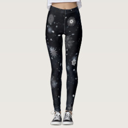 Leggings Snowflakes unique et Wintry sur noir