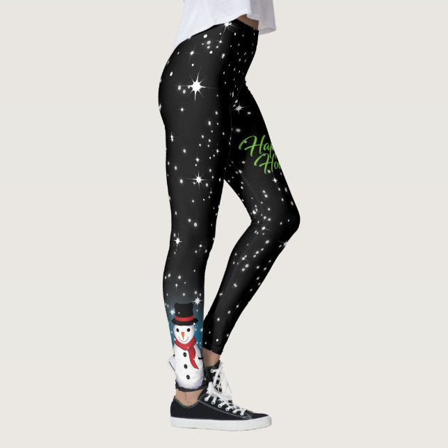 Leggings Snowman avec Joyeuses Vacances Texte en vert sur N (Droite)