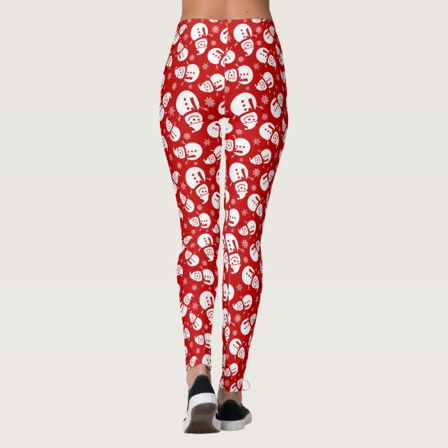 Leggings Snowman rouge et blanc avec Motif Snowflake Full (Dos)