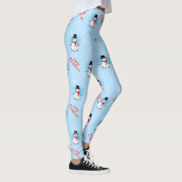 Leggings Snowman traditionnel avec Joyeux Noël sur BLEU