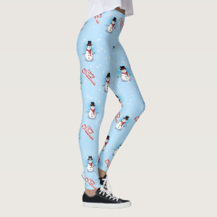 Leggings Snowman traditionnel avec Joyeux Noël sur BLEU