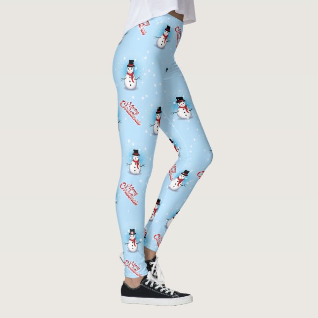 Leggings Snowman traditionnel avec Joyeux Noël sur BLEU (Droite)