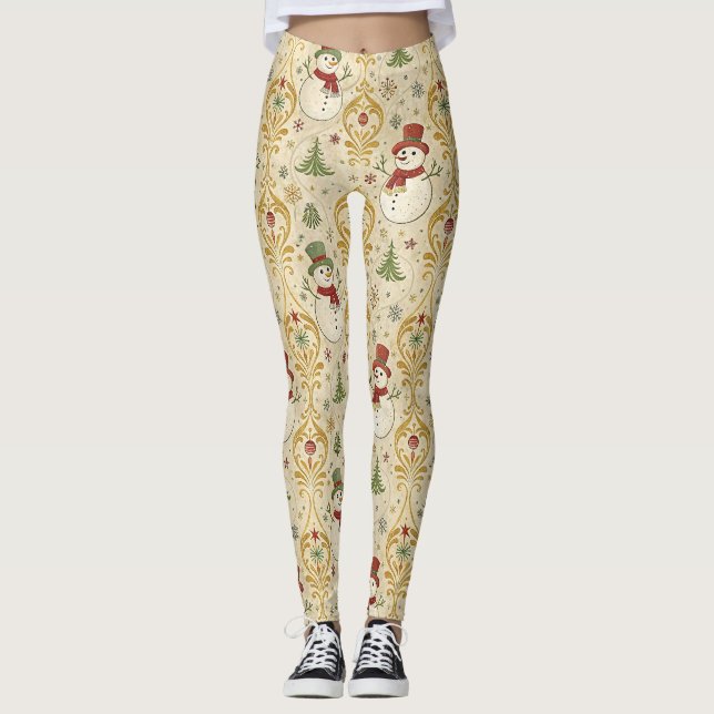 Leggings Snowman vintage & sapin de Noël (Devant)