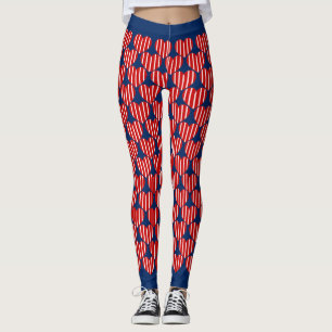 Leggings Socialite Bleu Rouge Blancs Coeurs rayés Motif