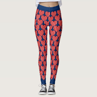 Leggings Socialite Bleu Rouge Blancs Coeurs rayés Motif