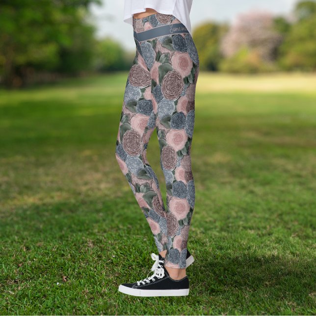 Leggings Soft Muted Peony Motif avec votre propre devis (Créateur téléchargé)