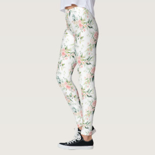 Leggings Soft Pastel Rose Rose Flower Motif