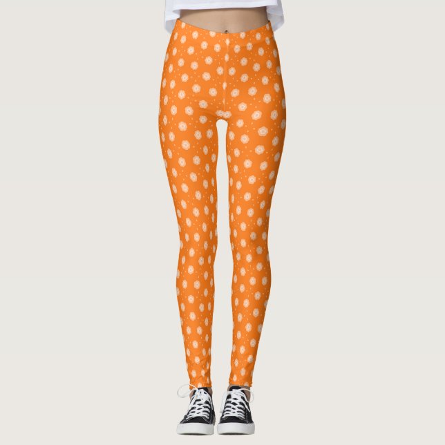 Leggings Soft Peachy Beige Flowers on Orange Background  (Devant)