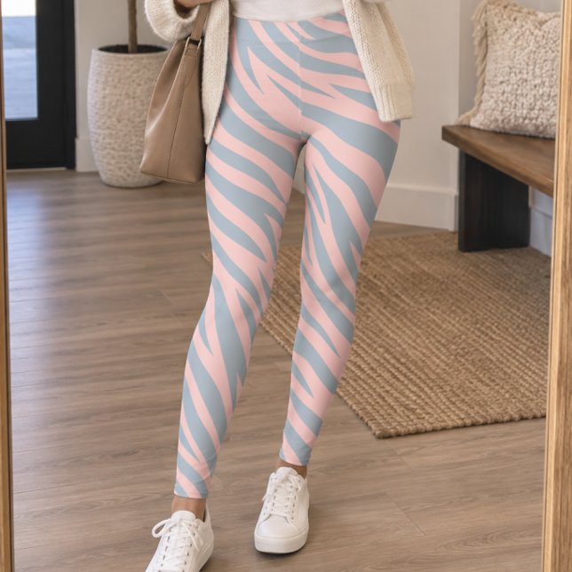 Leggings Soft Pink Gray Zebra Stripes (Créateur téléchargé)