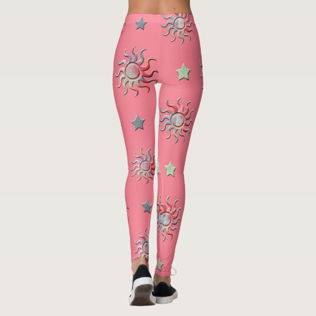 Leggings Soleil rose et étoiles motif (Dos)