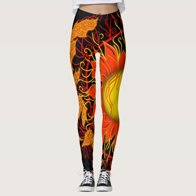 Leggings Soleil Tangled, Sunrays Abstrait Orange Moderne (Devant)