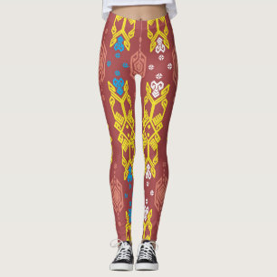 Leggings Songket Tenun géométrique, motif batik indonésien.