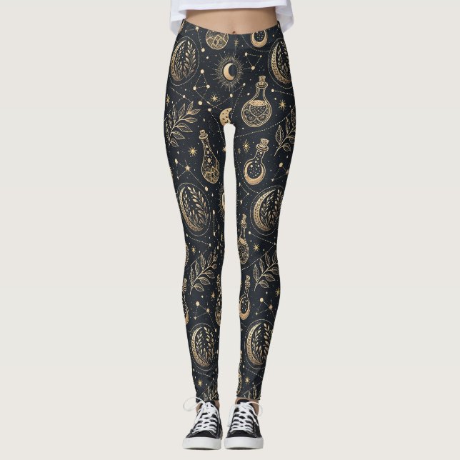 Leggings Sorcelerie céleste - Lune dorée, flacons de potion (Devant)