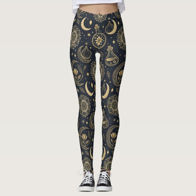 Leggings Sorcellerie céleste mystique - Botanique dorée (Devant)