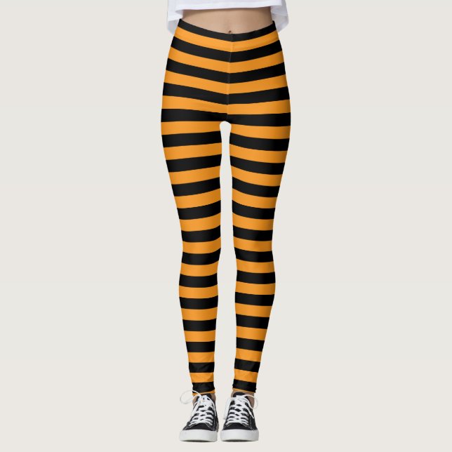Leggings Sorcière d'Halloween à rayures orange et noire (Devant)