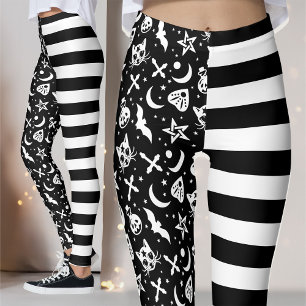 Leggings Sorcière d'Halloween noir et blanc rayé gothique
