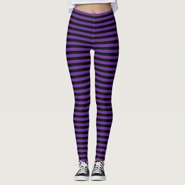 Leggings Sorcière d'Halloween noire et violette (Devant)