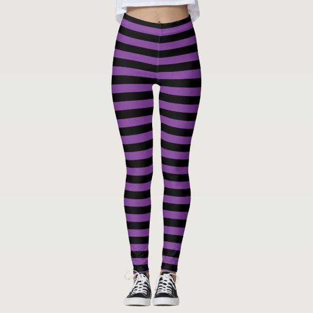 Leggings Sorcière d'Halloween violette et noire (Devant)