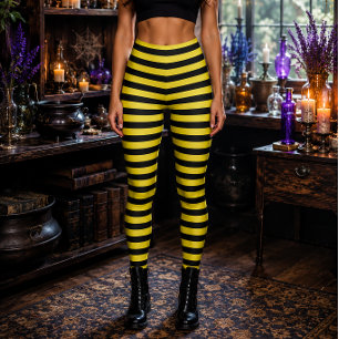 Leggings Sorcière Méchante Halloween rayé jaune et noir