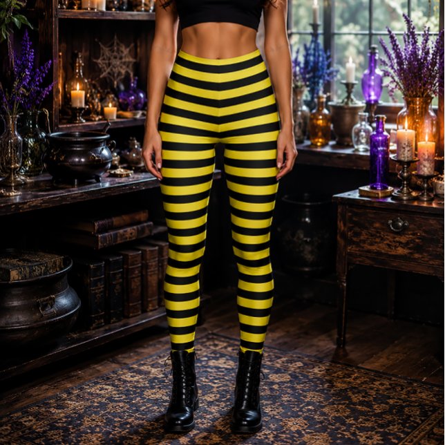 Leggings Sorcière Méchante Halloween rayé jaune et noir (Créateur téléchargé)
