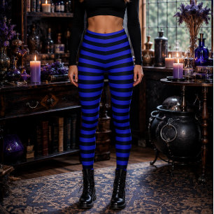Leggings Sorcière Méchante Halloween rayée bleu et noir
