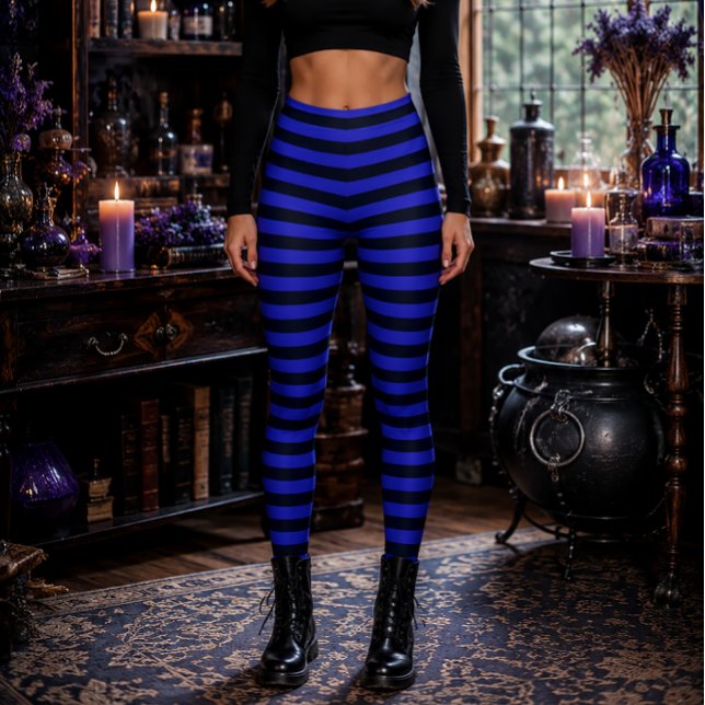 Leggings Sorcière Méchante Halloween rayée bleu et noir (Créateur téléchargé)