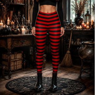 Leggings Sorcière Méchante Rayures Rouges et Noires Hallowe