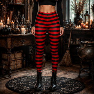 Leggings Sorcière Méchante Rayures Rouges et Noires Hallowe
