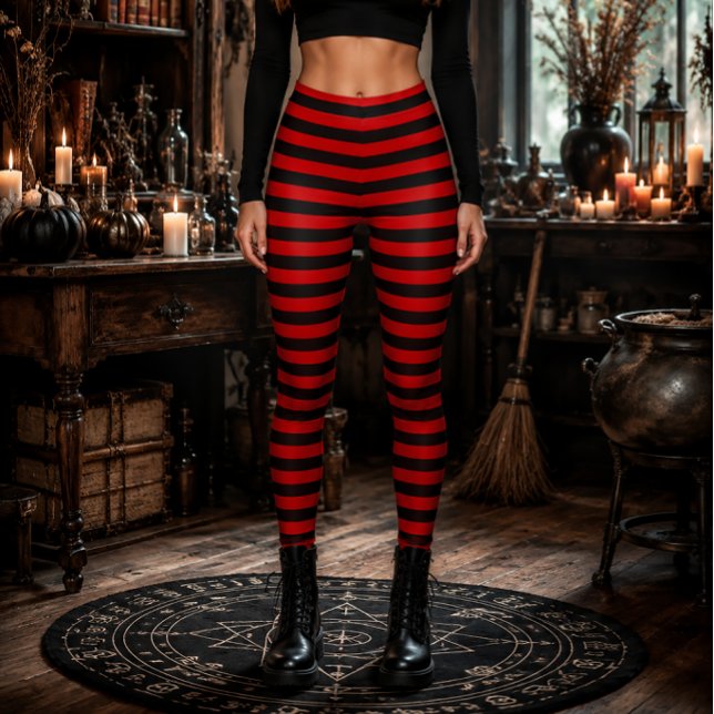 Leggings Sorcière Méchante Rayures Rouges et Noires Hallowe (Créateur téléchargé)