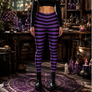 Leggings Sorcière Méchante Violet et Rayures Noires Hallowe