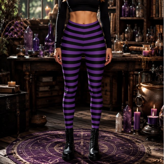 Leggings Sorcière Méchante Violet et Rayures Noires Hallowe (Créateur téléchargé)