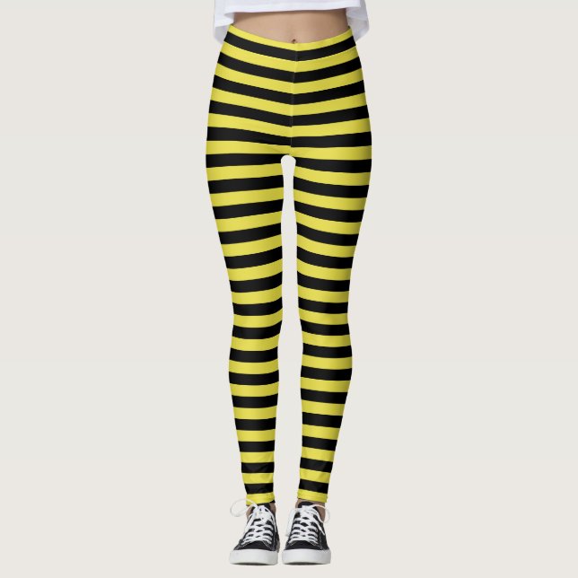 Leggings Sorcière perdue d'Halloween jaune et noir rayé (Devant)