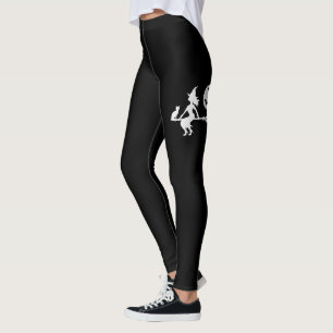 Leggings Sorcière Sur Un Balai Noir Et Blanc Joyeux Hallowe