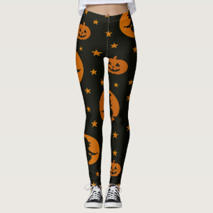 Leggings Sorcières volantes et citrouilles flottantes Noir