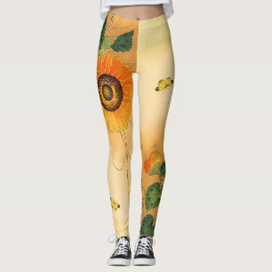 Leggings SOUFFLE, BOUTEILLE, FEUILLE VERT Floral japonais