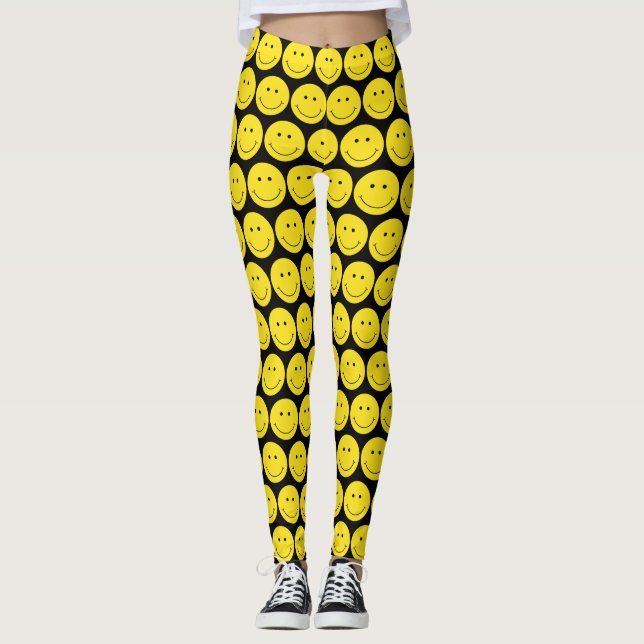 Leggings Sourire d'un grincement de visage jaune (Devant)
