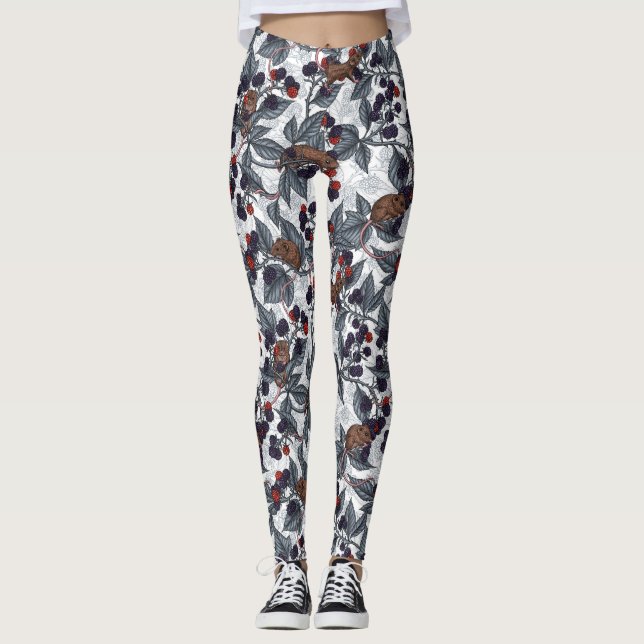 Leggings Souris et mûres sur blanc (Devant)