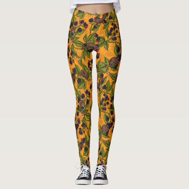 Leggings Souris et mûres sur jaune (Devant)