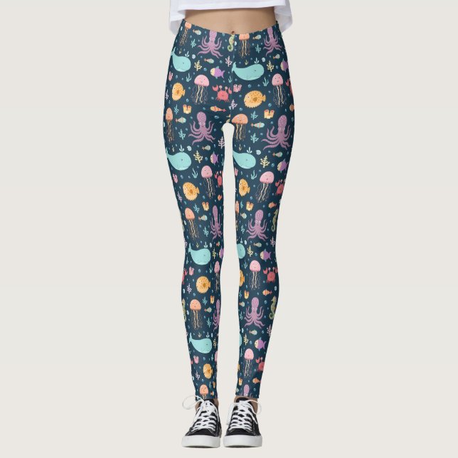 Leggings sous la baleine de poissons de poulpe d'animaux (Devant)