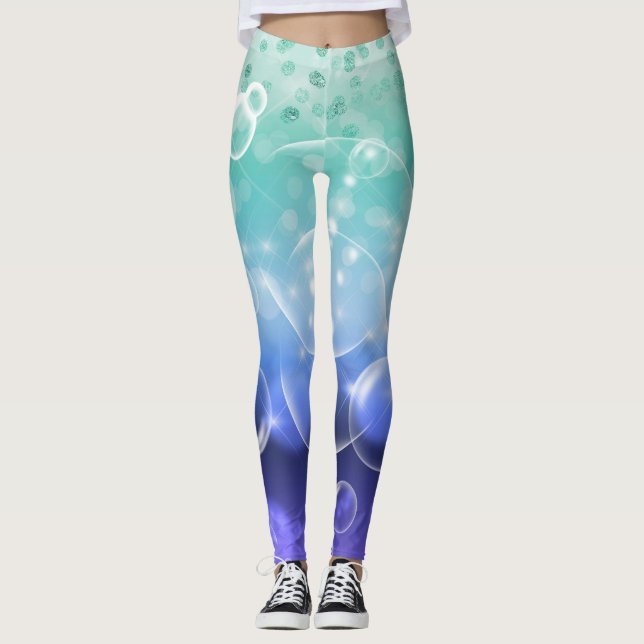 Leggings Sous l'océan Bulles Vert & Violet Océan (Devant)